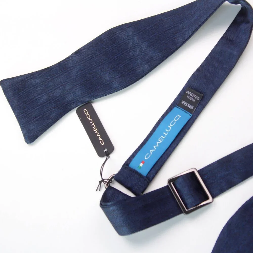 Men's Self-tied Bow Tie 100%Silk Navy Blue Stripes‎ S730